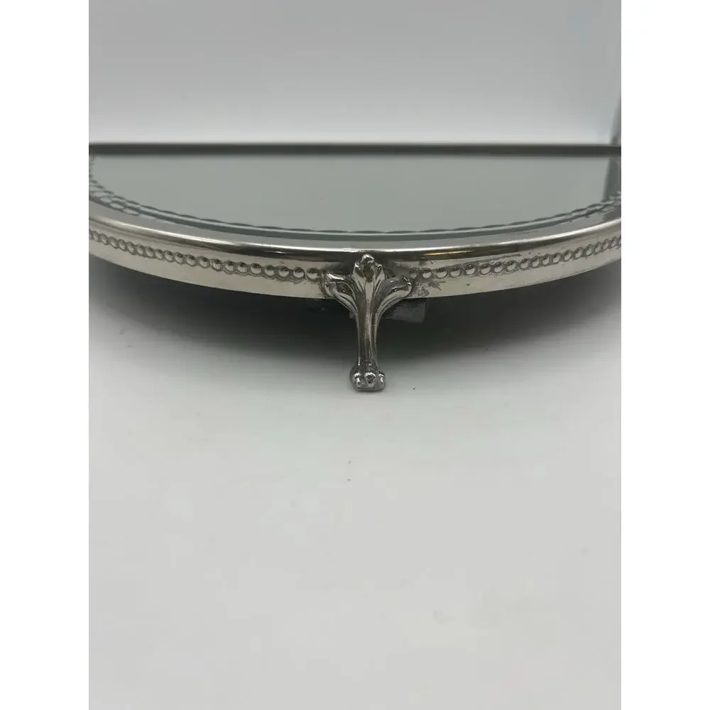 Vintage Silver Plated And Etched Plateau Mirror. Early 20th Century.